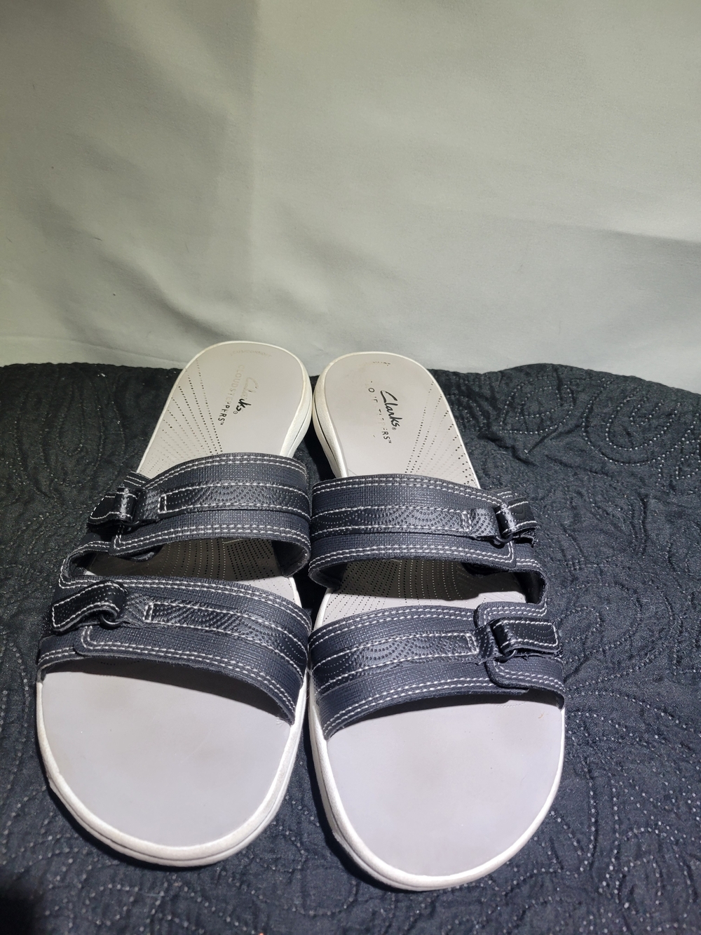 Clarks Black Strappy Slide Sandals